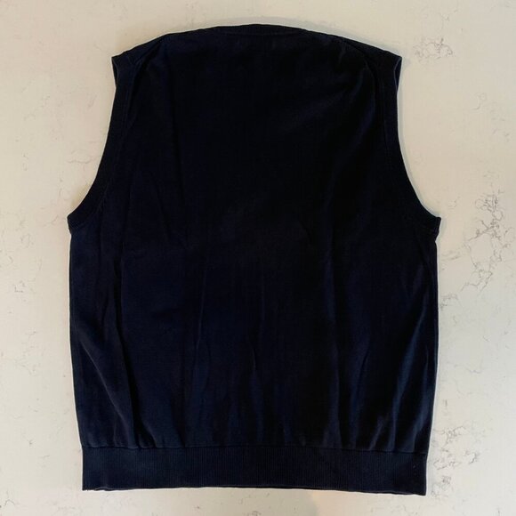 Nautica Vtg Grandpa Diamond Print 100% Cotton Knit V Neck Vest Navy Grey Sz L - Picture 6 of 10